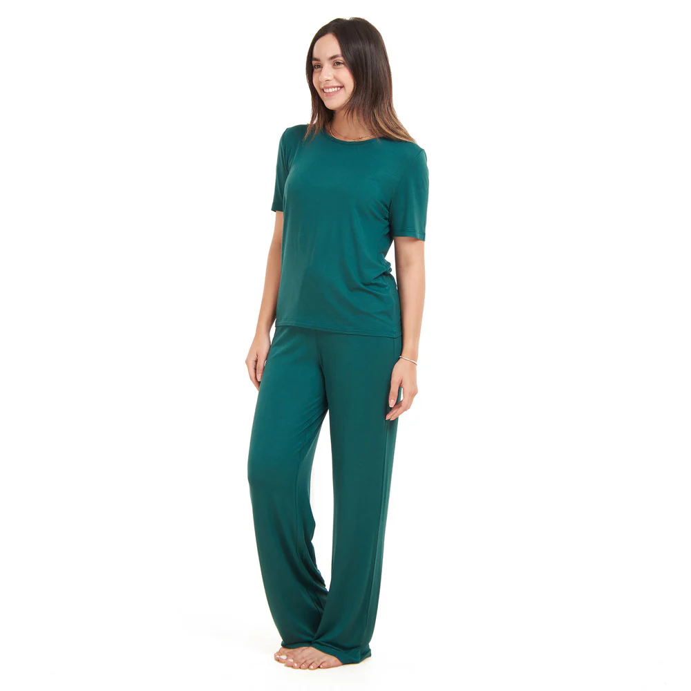 Women summer pajama set Dark green shirt + Pants - Image 3