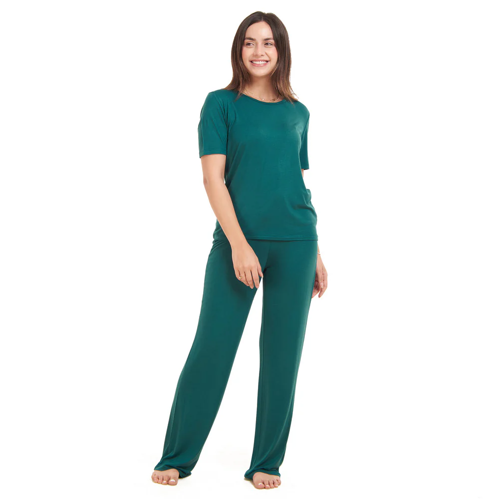 Women summer pajama set Dark green shirt + Pants - Image 6