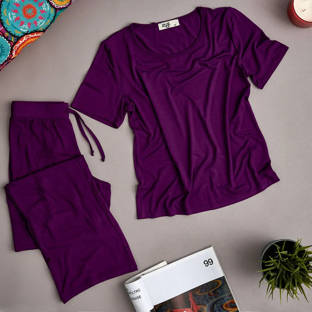 Women summer pajama set Dark purple shirt + Pants