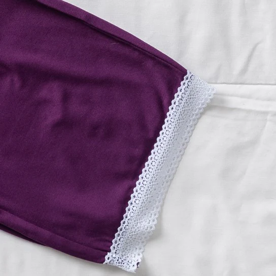 Women summer pajama set lace dark purple top + Pants - Image 3