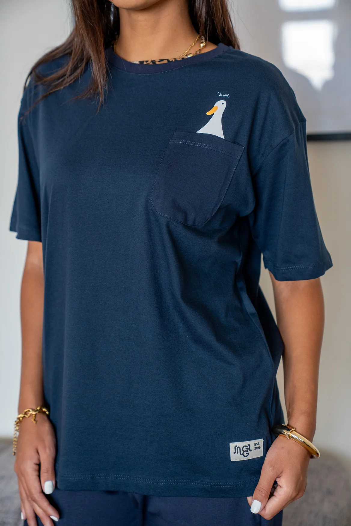 Women summer pajama set Duck T-shirt + Dark Blue Pants - Image 4