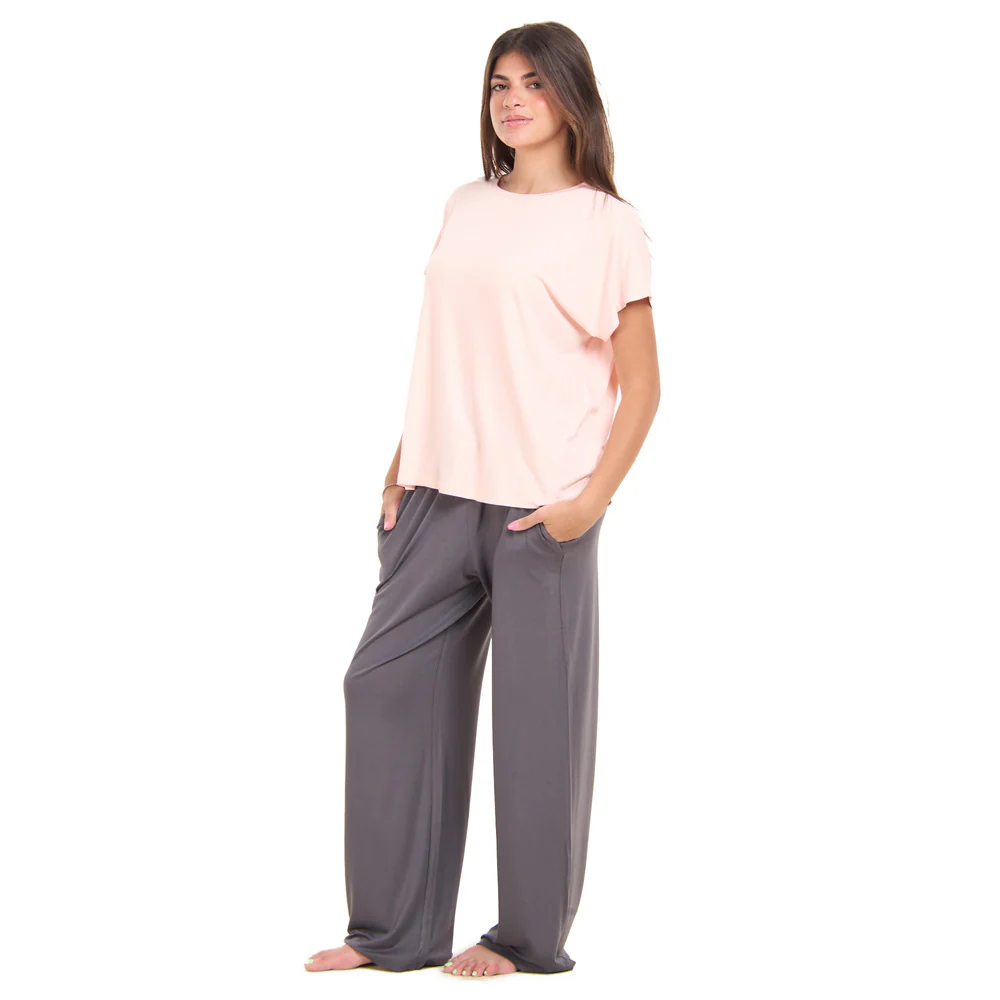 Women summer pajama set  Dusty pink top + Light grey Pants - Image 4