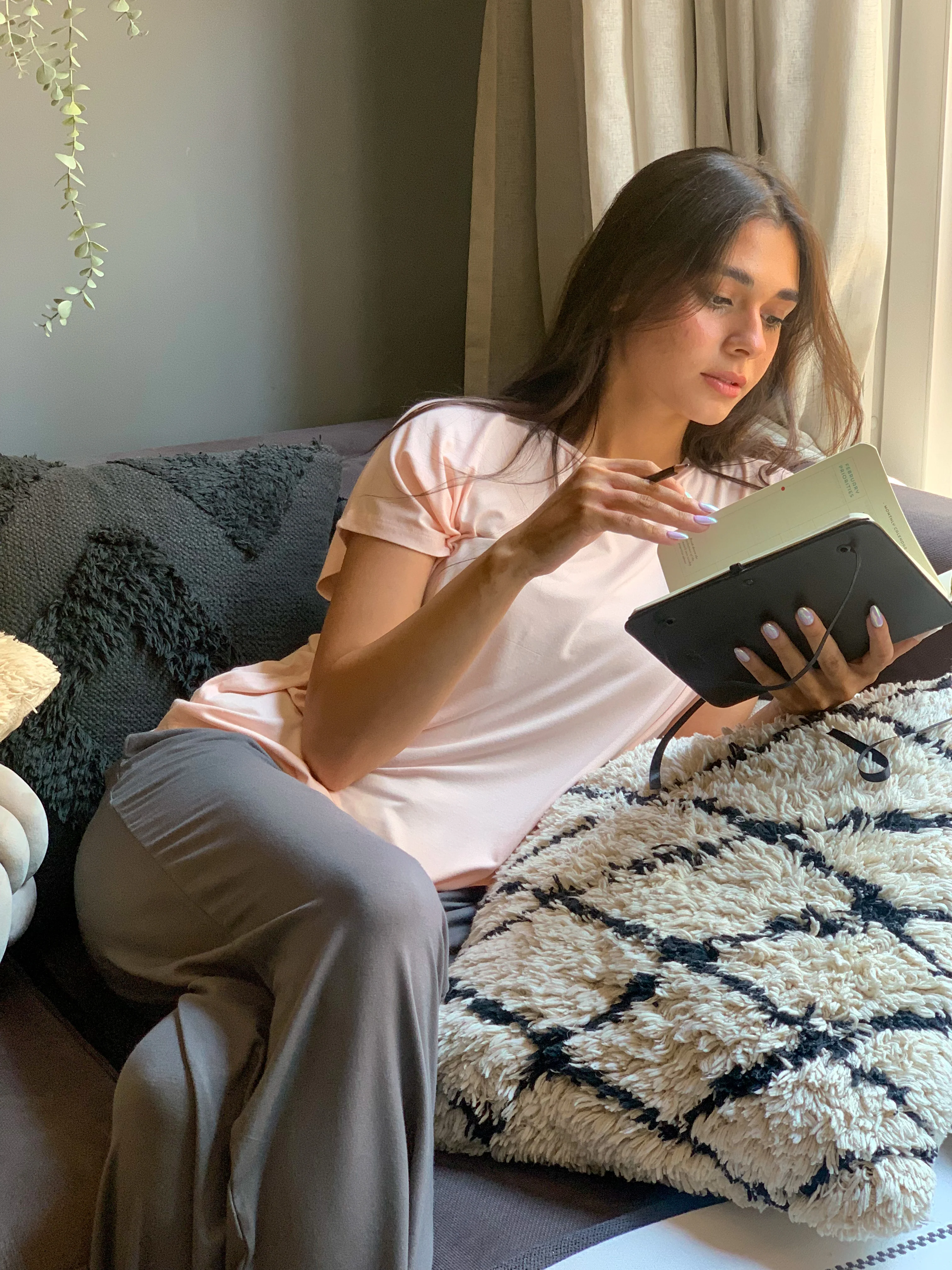 Women summer pajama set  Dusty pink top + Light grey Pants - Image 6