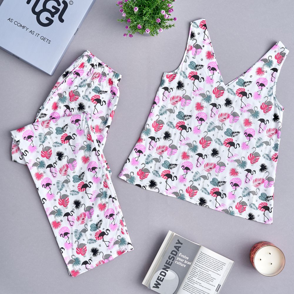 Women summer pajama set Flamingo top + Pants - Image 2