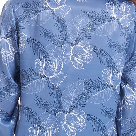 Women Satin summer pajama set Petrol Blue flowered buttoned shirt + Pants - Image 7