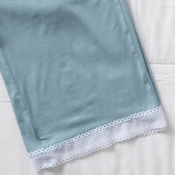 Women summer pajama set lace light blue top + Pants - Image 3