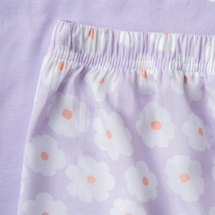Women summer pajama set Lilac Tee + Lilac Floral Pants - Image 3