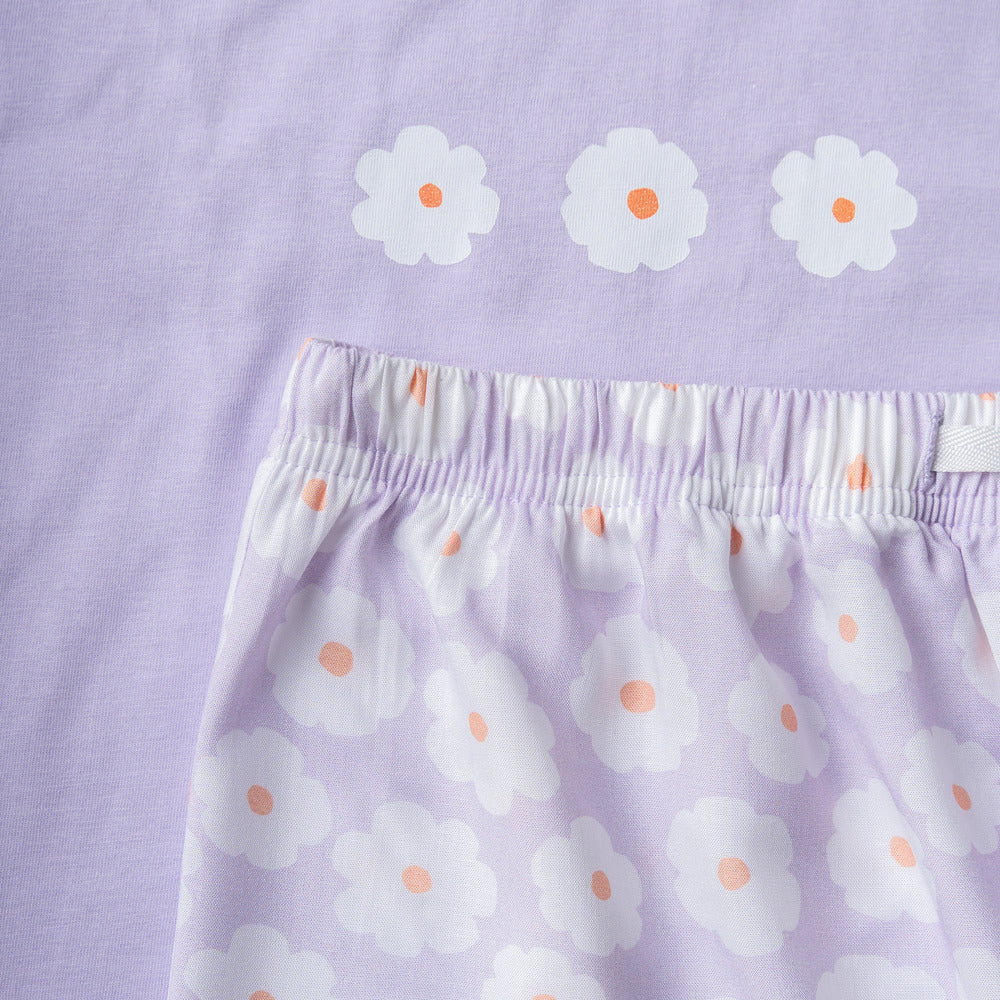 Women summer pajama set Lilac Tee + Lilac Floral shorts - Image 2