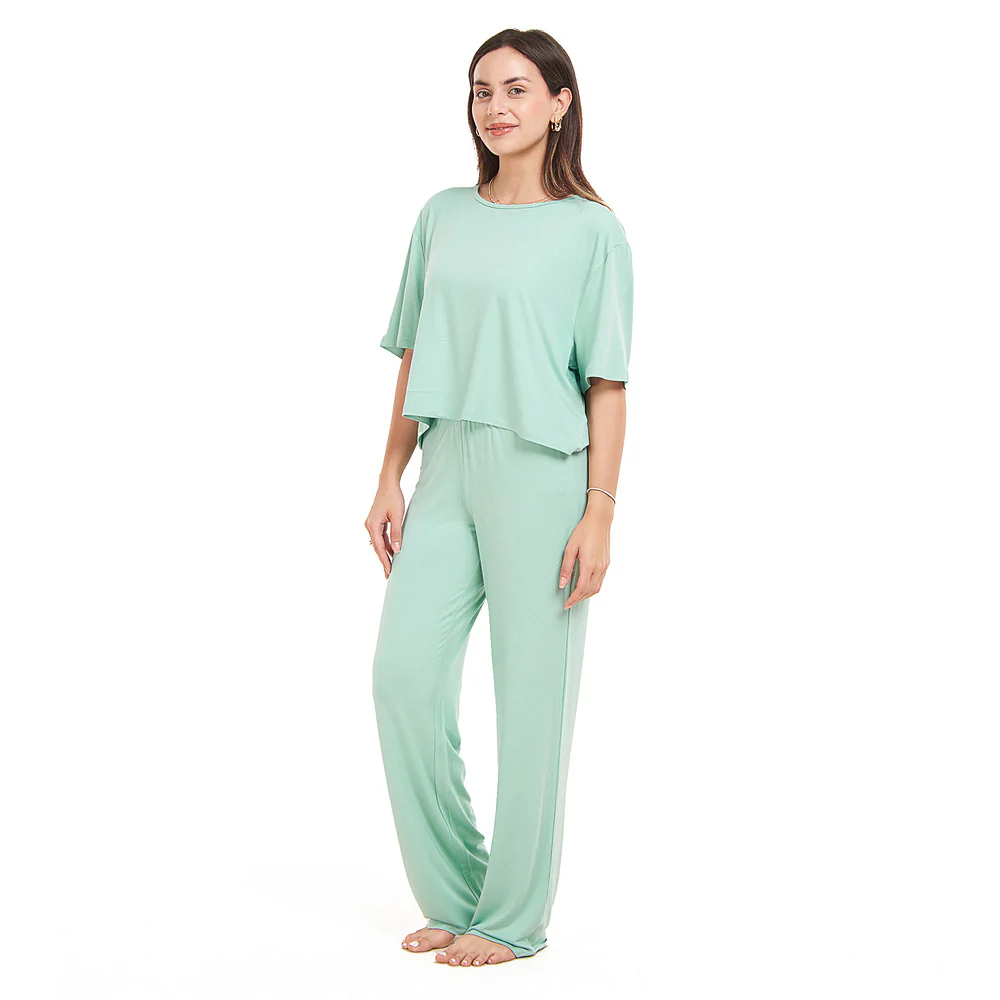 Women summer pajama set Mint Cropped top + pants - Image 2