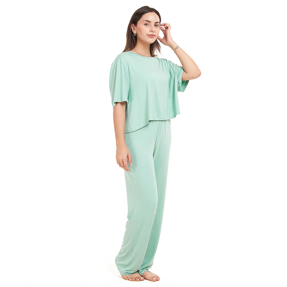 Women summer pajama set Mint Cropped top + pants - Image 3