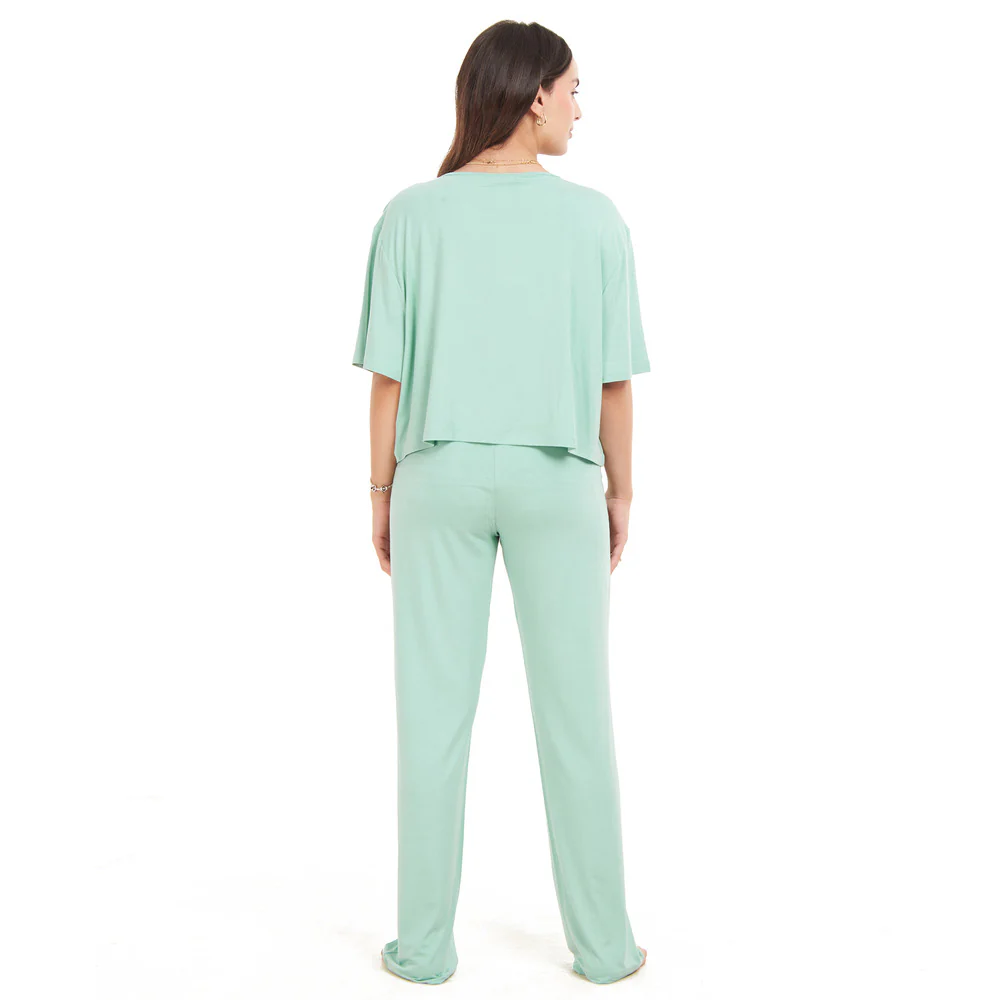Women summer pajama set Mint Cropped top + pants - Image 4