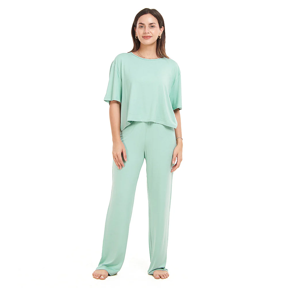 Women summer pajama set Mint Cropped top + pants - Image 5