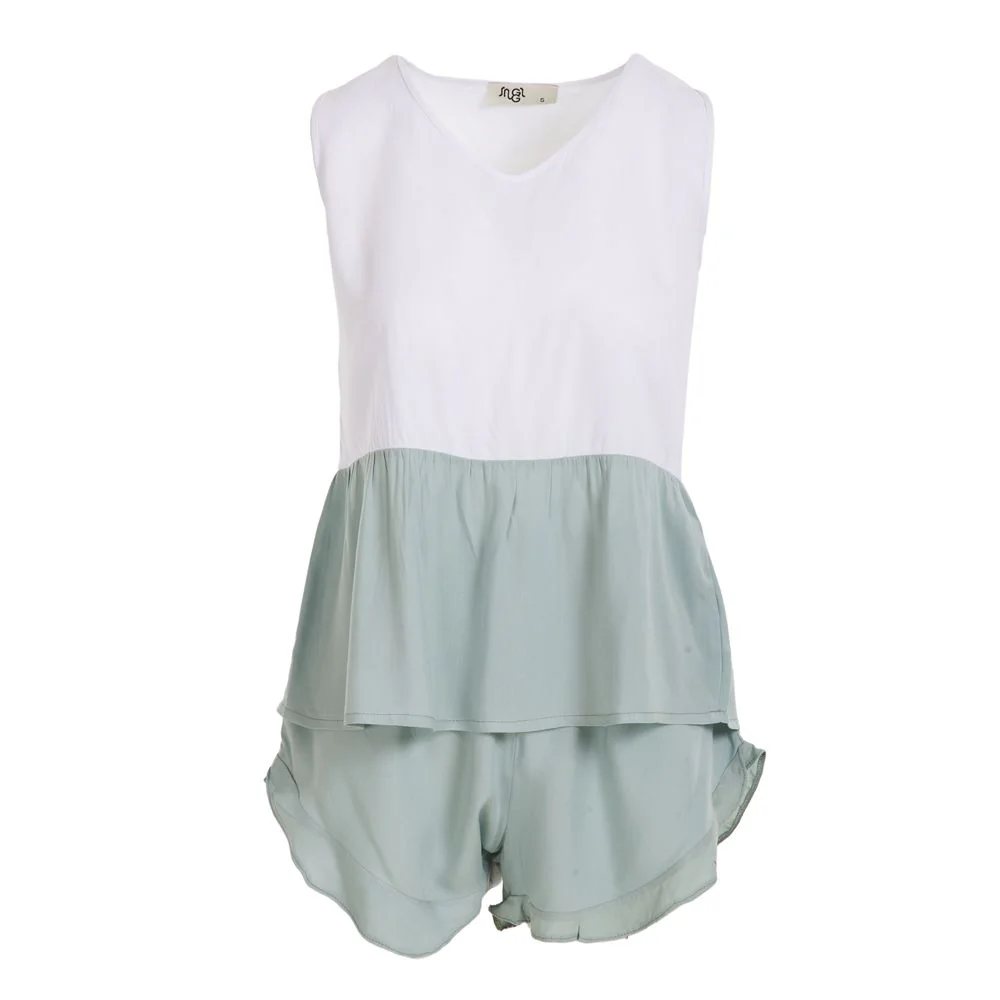 Women summer pajama set Mint ruffles top + Ruffles shorts - Image 2
