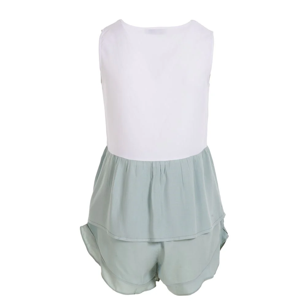 Women summer pajama set Mint ruffles top + Ruffles shorts - Image 3