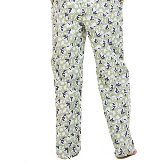 Women summer pajama set Off White Cropped top + Green x Blue floral Pattern pants - Image 5