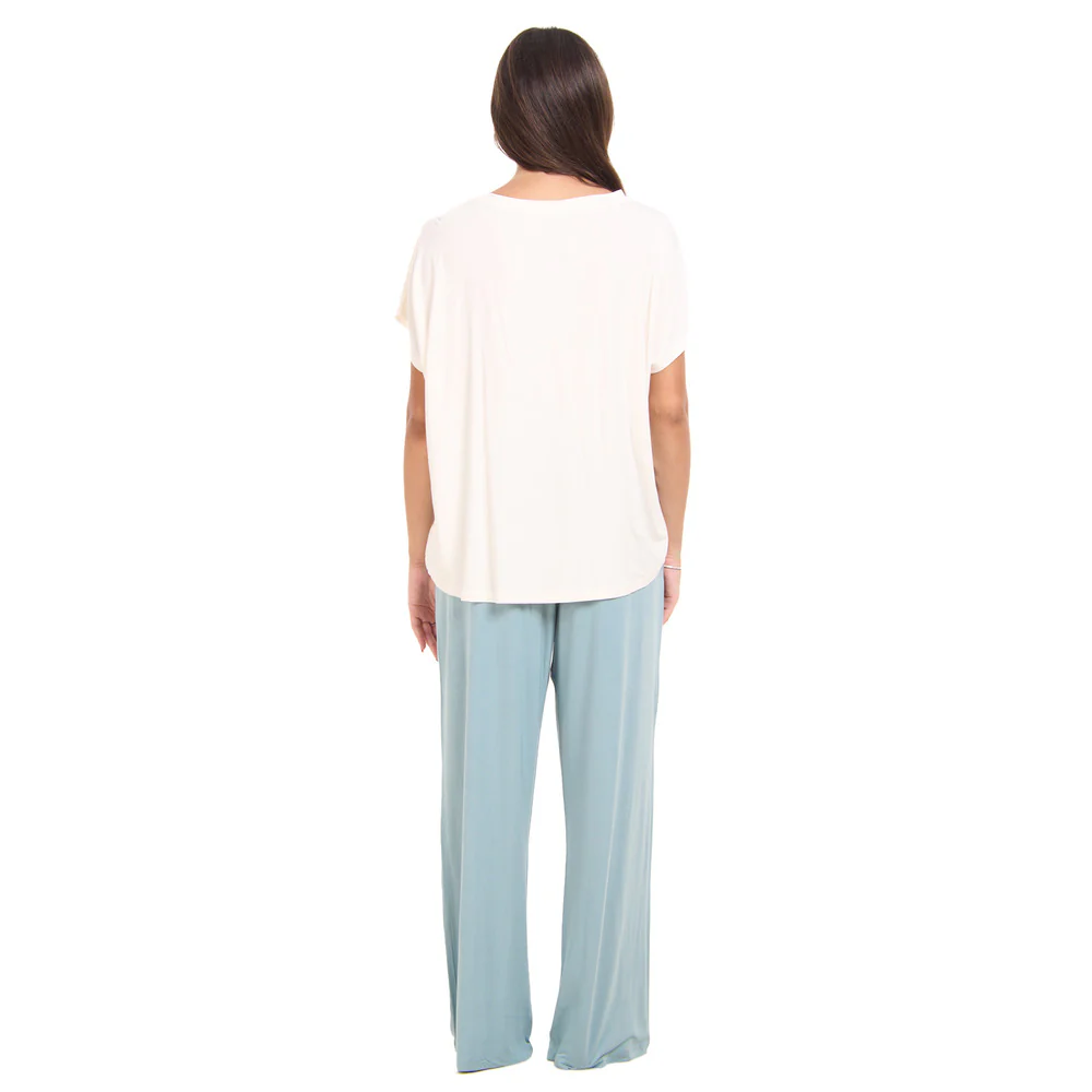Women summer pajama set  Off white top + Light blue Pants - Image 5