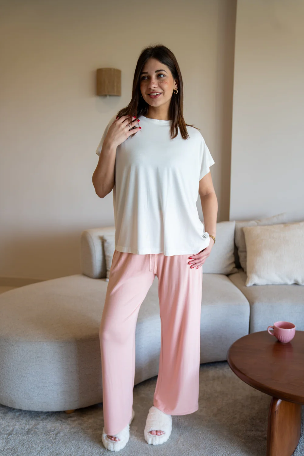 Women summer pajama set Oversized Off White shirt + Simon Pants - Image 2