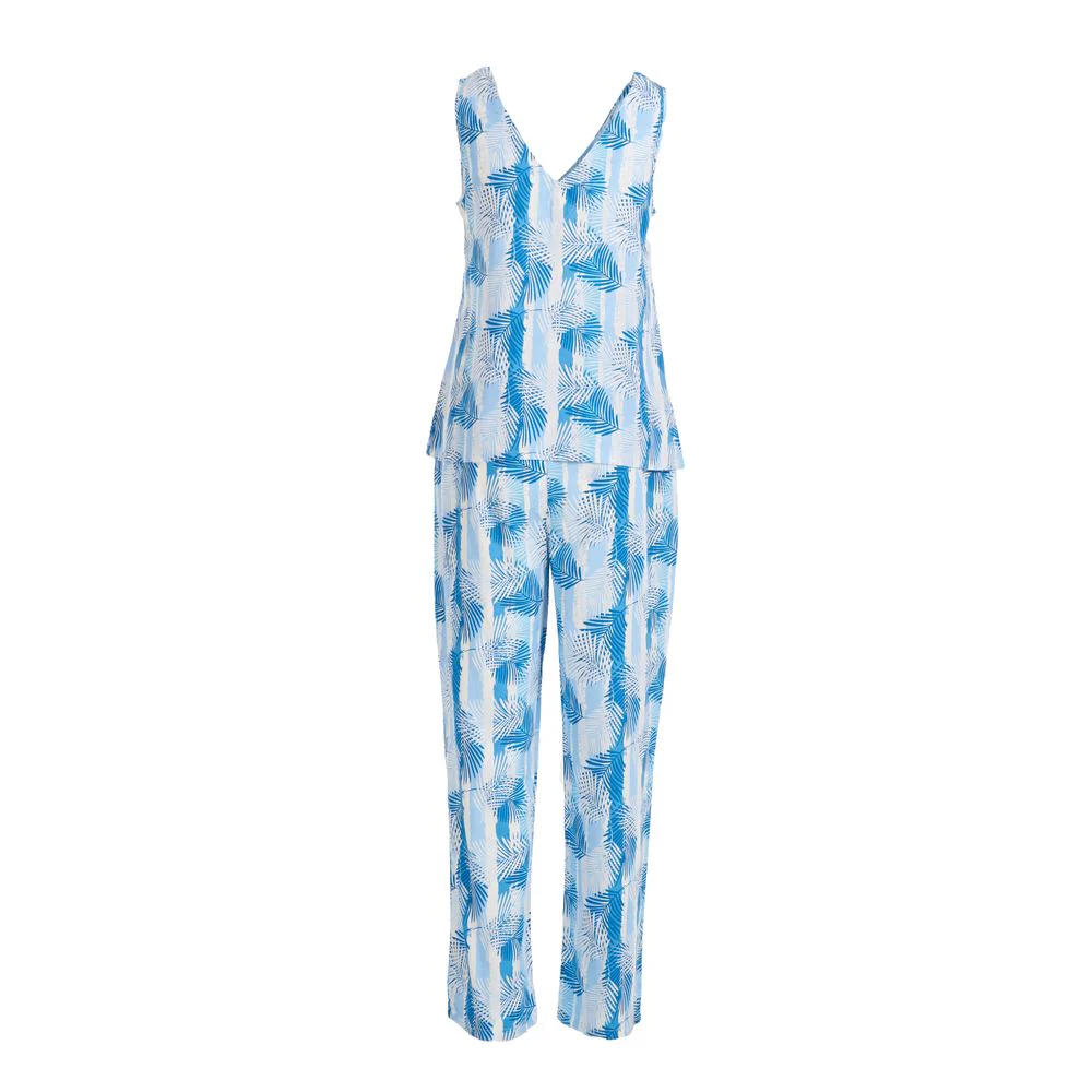 Women summer pajama set  Palm leaves top + Pants - Image 3