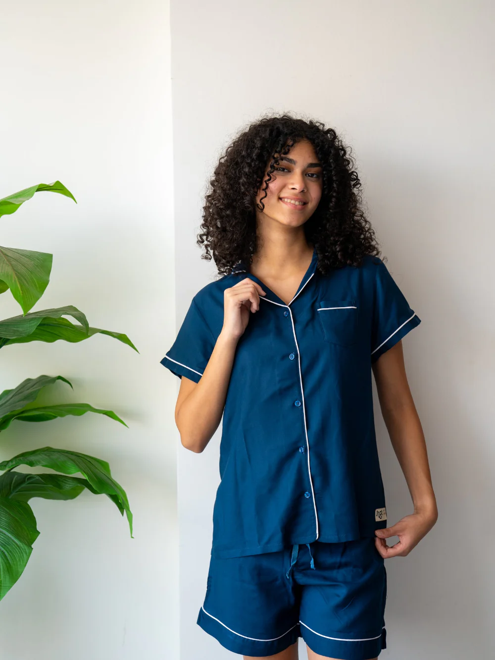 Women Summer Pajama Set Petroleum Buttoned Shirt + Shorts - Image 3