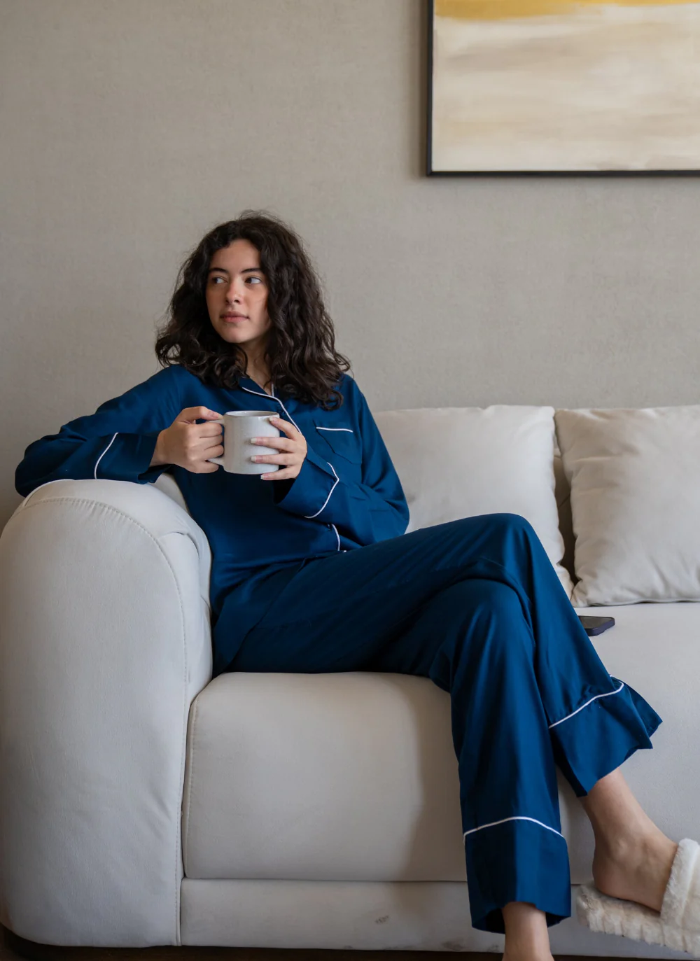 Women summer pajama set Petroleum buttoned Shirt+ Pants