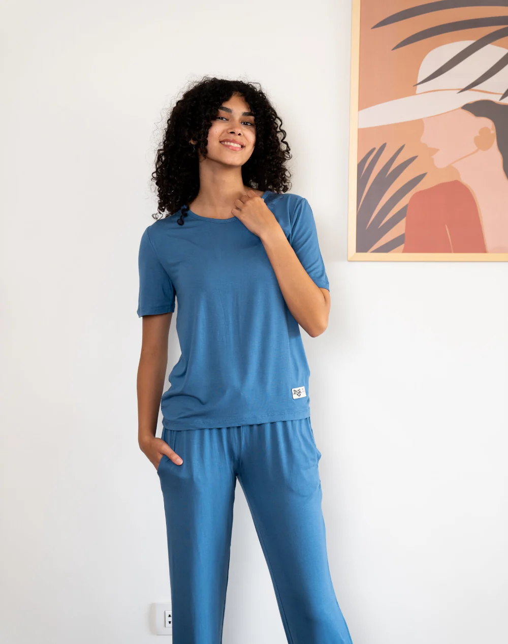 Women summer pajama set Petroleum shirt + Pants - Image 3