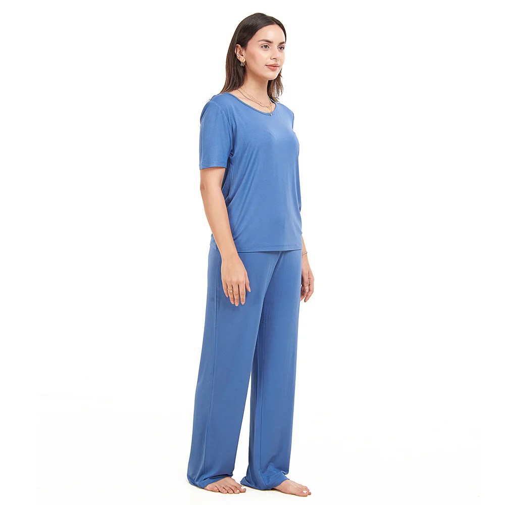 Women summer pajama set Petroleum shirt + Pants - Image 4