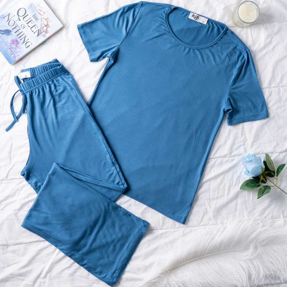 Women summer pajama set Petroleum shirt + Pants - Image 6