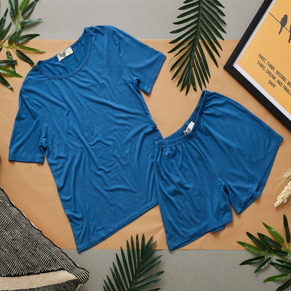 Women summer pajama set Petroleum shirt + shorts - Image 2