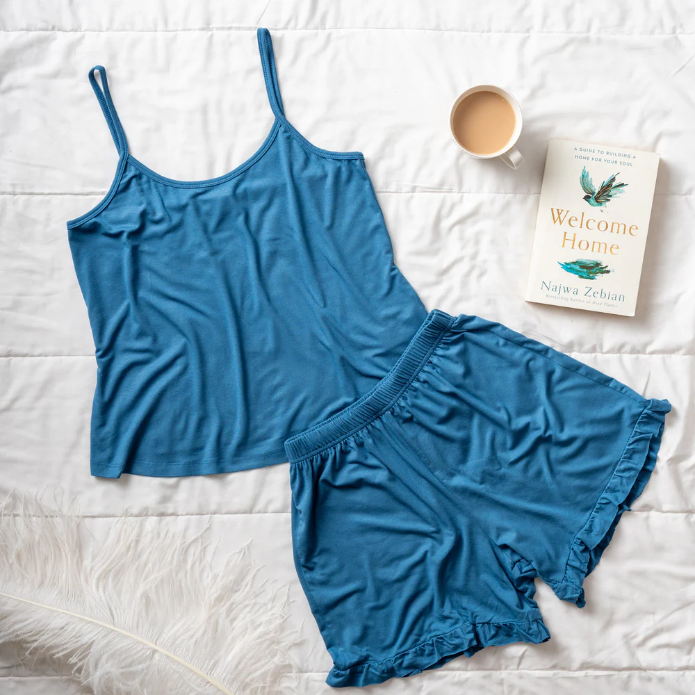 Women summer pajama set Petroleum top +Petroleum ruffles shorts - Image 2