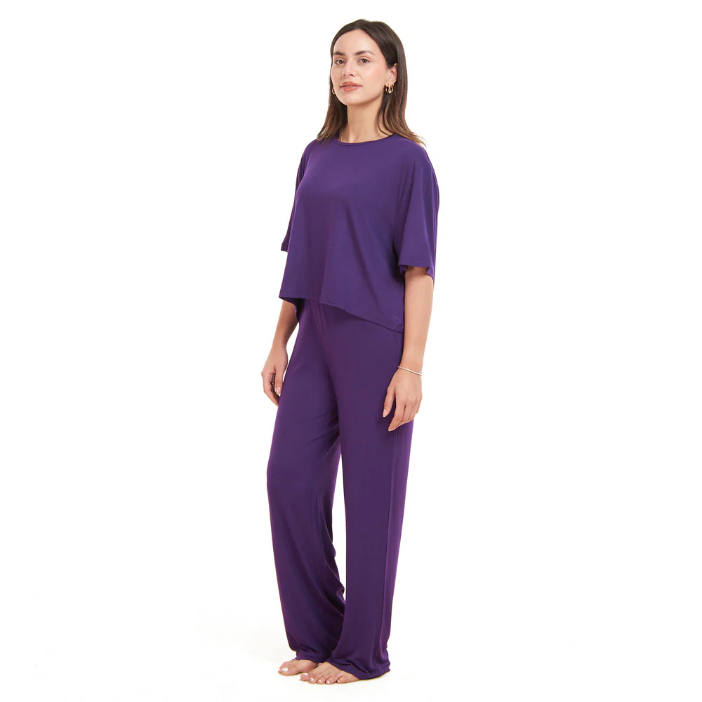 Women summer pajama set Purple Cropped top + pants - Image 2