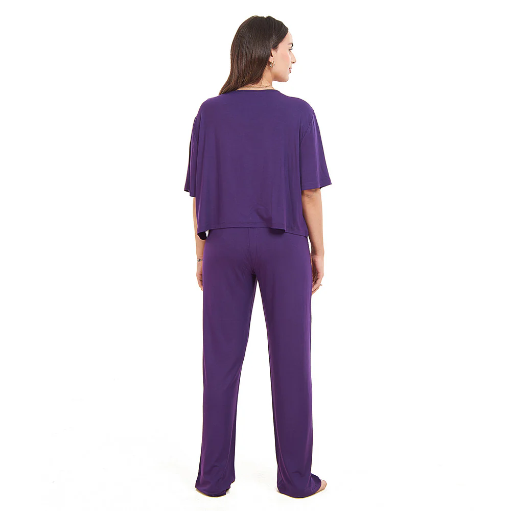 Women summer pajama set Purple Cropped top + pants - Image 4