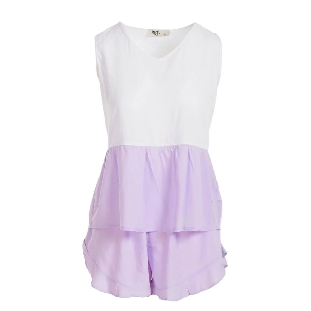 Women summer pajama set Purple ruffles top + Ruffles shorts - Image 2