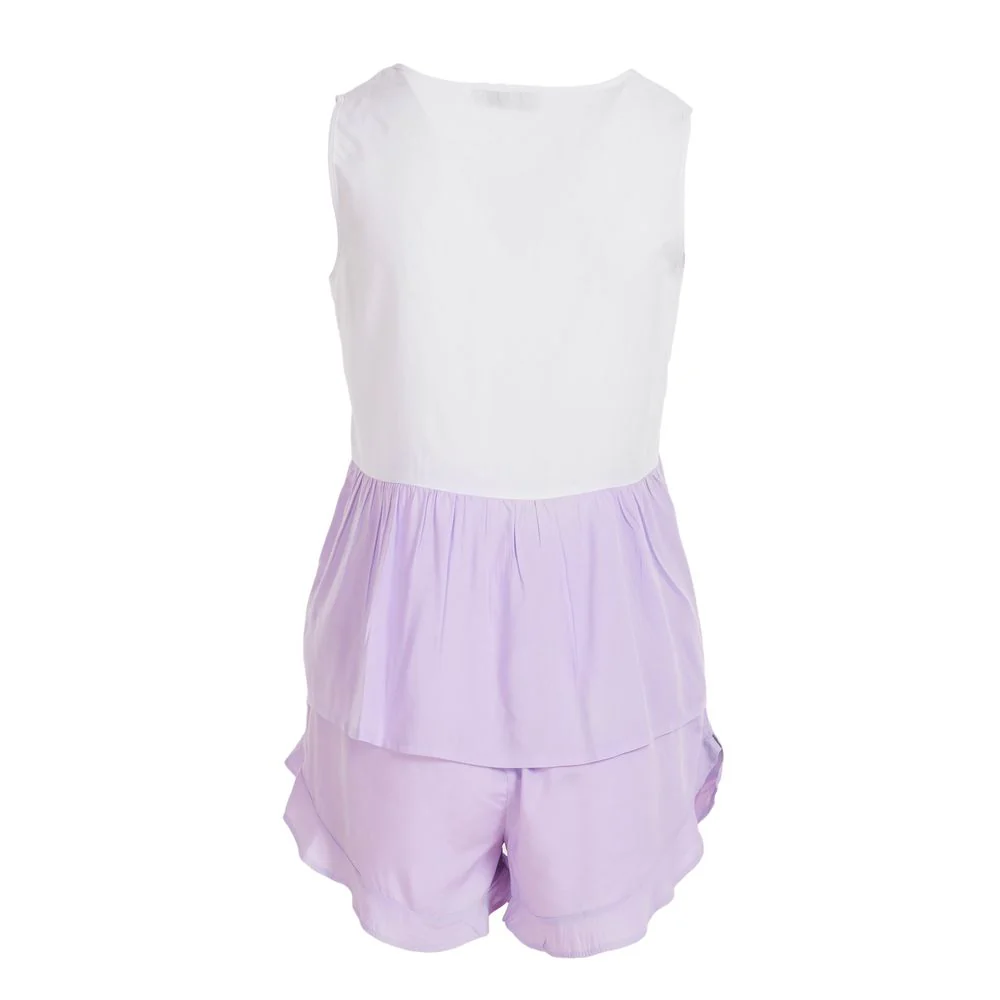 Women summer pajama set Purple ruffles top + Ruffles shorts - Image 3