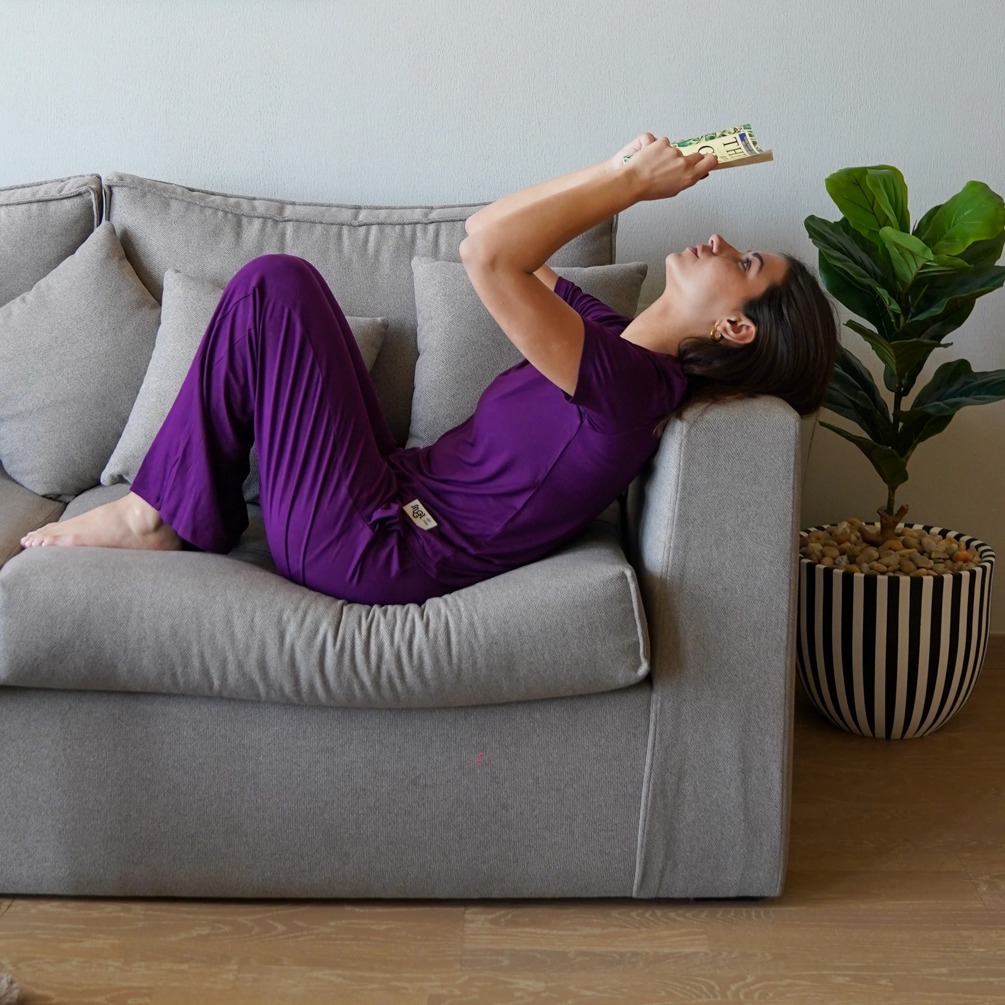 Women summer pajama set Purple shirt + Pants - Image 2