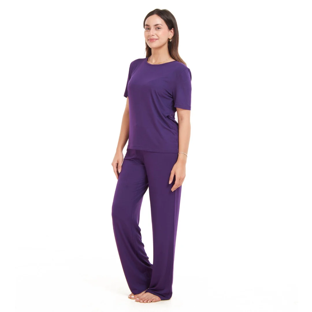 Women summer pajama set Purple shirt + Pants - Image 4