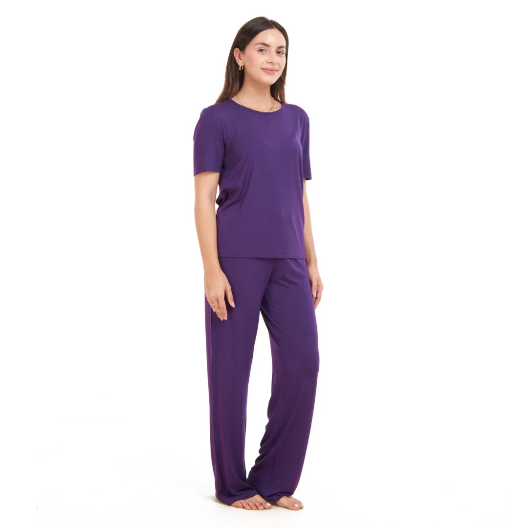 Women summer pajama set Purple shirt + Pants - Image 5