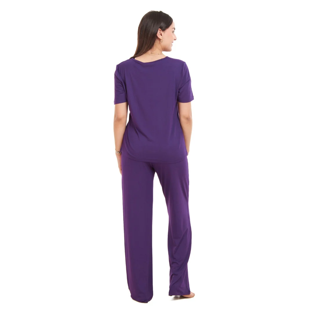 Women summer pajama set Purple shirt + Pants - Image 6