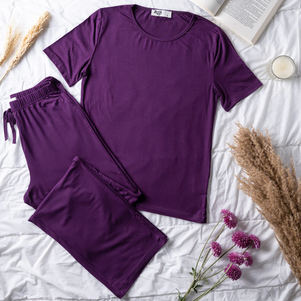 Women summer pajama set Purple shirt + Pants - Image 7