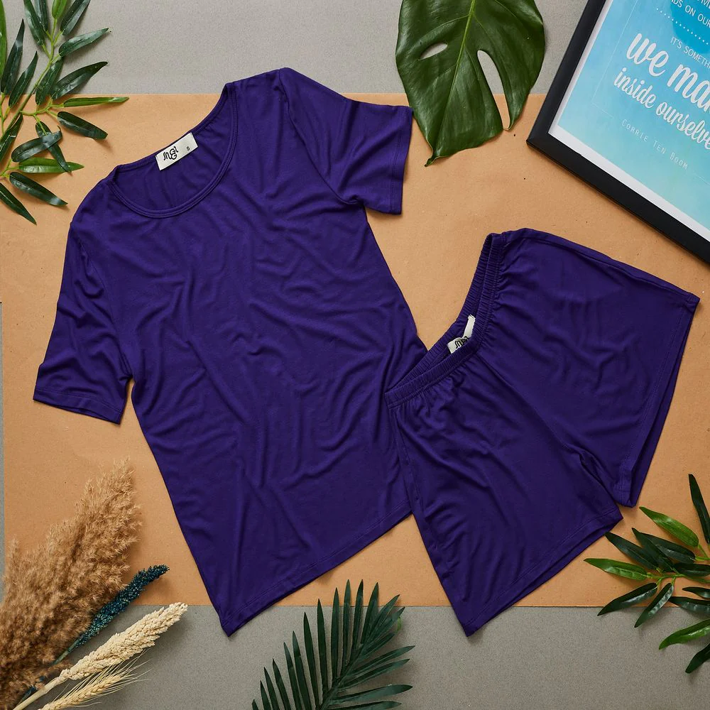 Women summer pajama set Purple shirt + shorts
