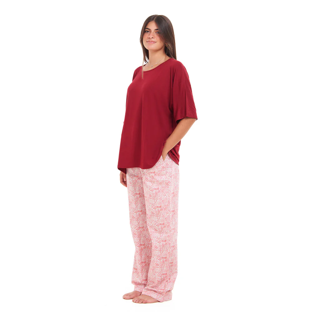 Women summer pajama set Red Oversized top + Red Flory Outines pants - Image 3