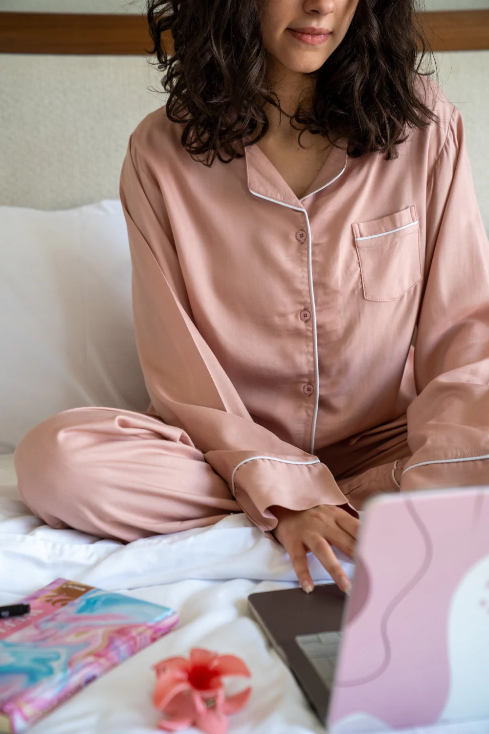 Women summer pajama set Rose buttoned shirt + Pants - Image 2
