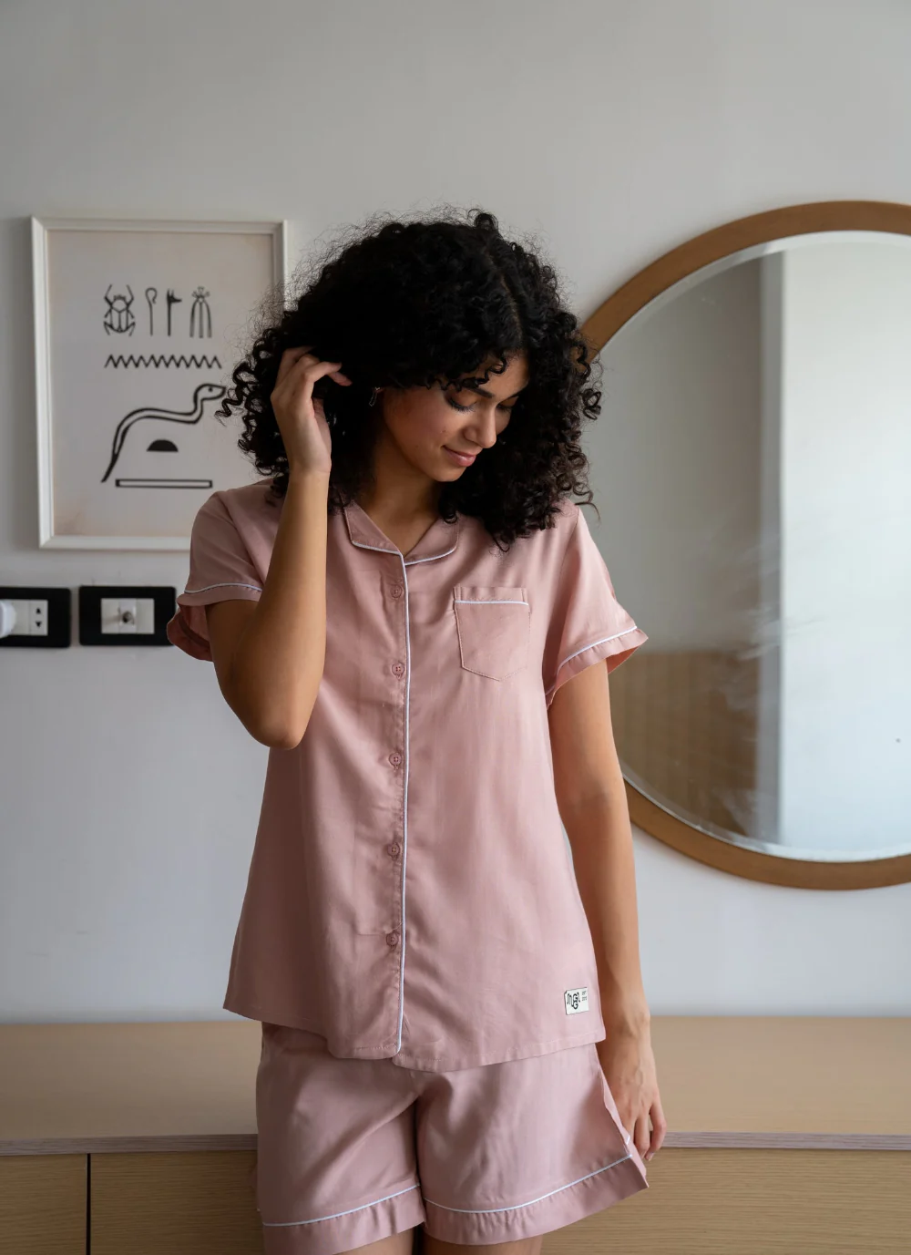 Women Summer Pajama Set Rose Buttoned Shirt + Shorts - Image 3