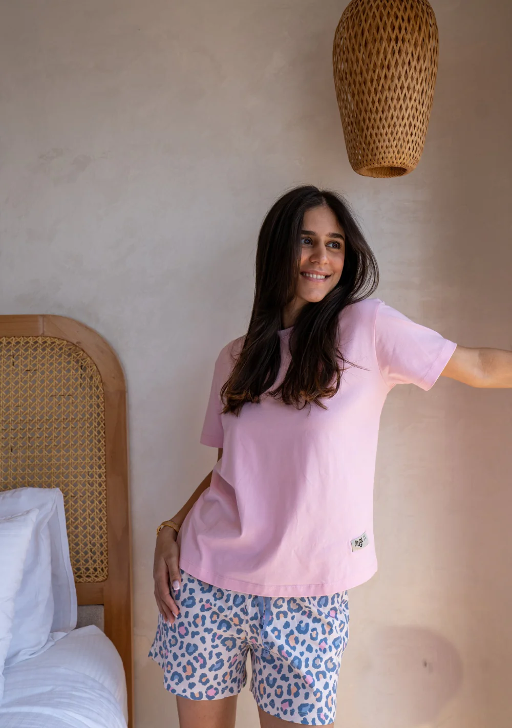 Women Summer Pajama set Rose T-shirt + Leopard Short - Image 3