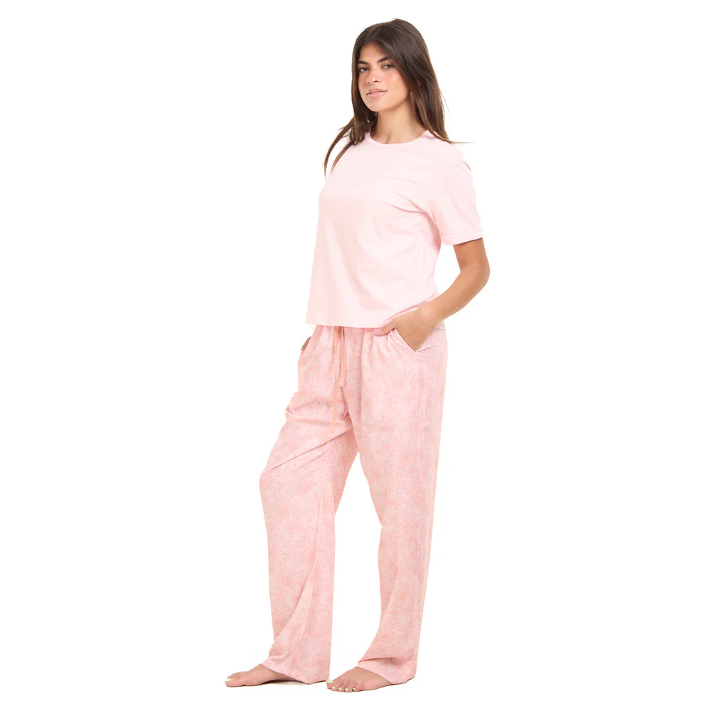 Women summer pajama set Rose Tee + Dahlia floral Pants - Image 3