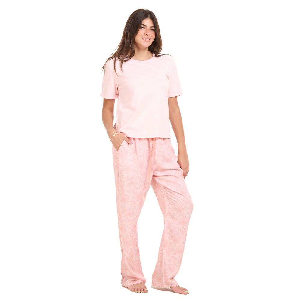 Women summer pajama set Rose Tee + Dahlia floral Pants - Image 4