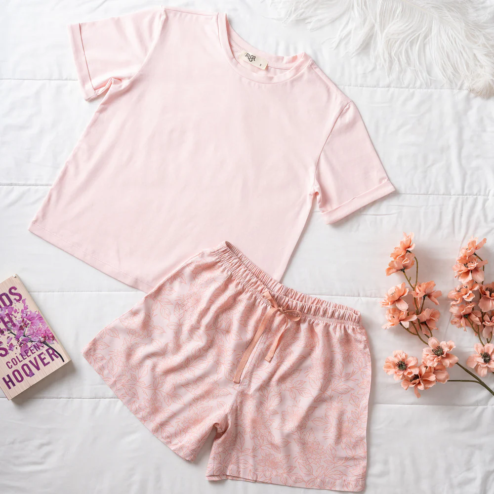 Women summer pajama set Rose Tee + Dahlia floral shorts - Image 3