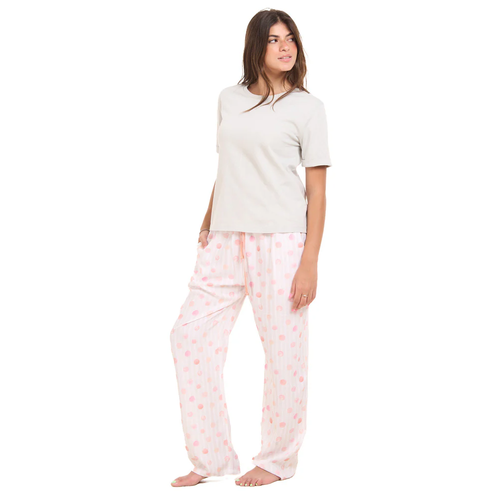 Women summer pajama set Silver Grey Tee + Watercolor Bubbles Pants - Image 3