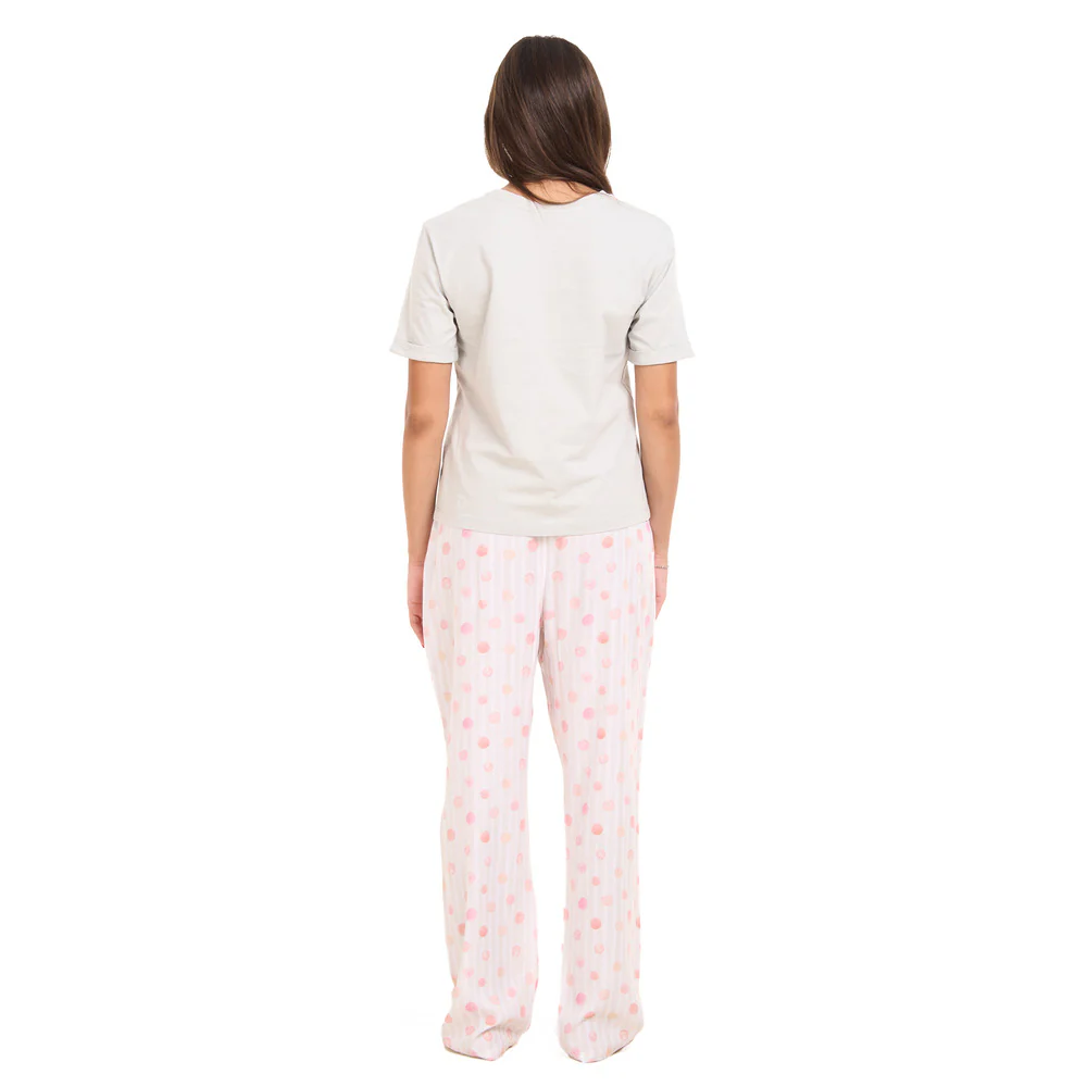 Women summer pajama set Silver Grey Tee + Watercolor Bubbles Pants - Image 4