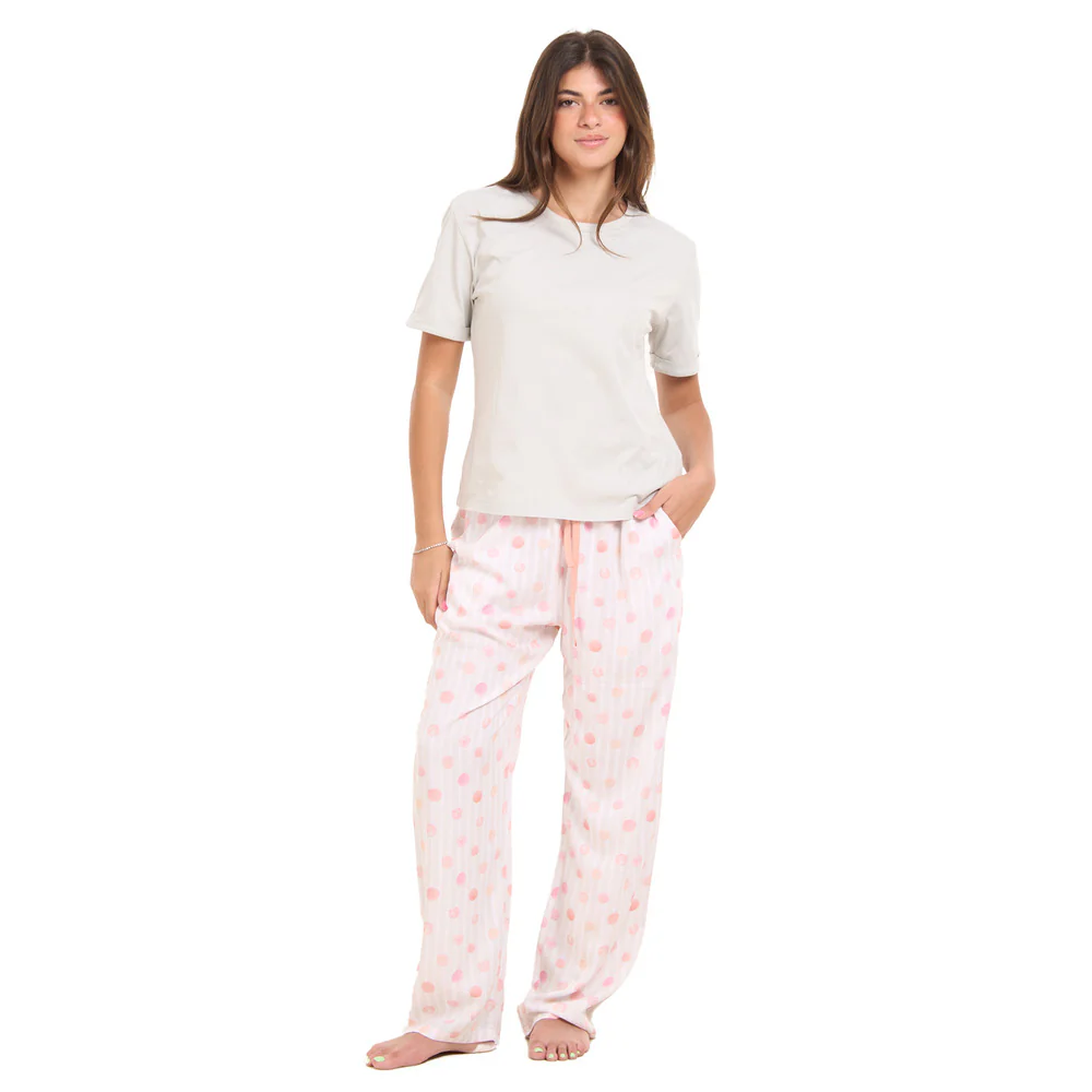 Women summer pajama set Silver Grey Tee + Watercolor Bubbles Pants - Image 5