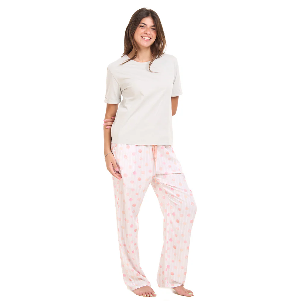 Women summer pajama set Silver Grey Tee + Watercolor Bubbles Pants - Image 6